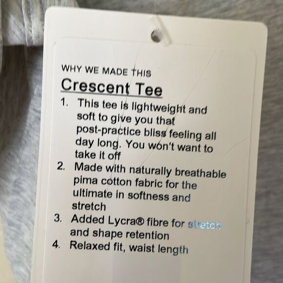 NWT LULULEMON CRESCENT TEE KNOT GREY HEATHERED size 6 - Picture 3 of 3